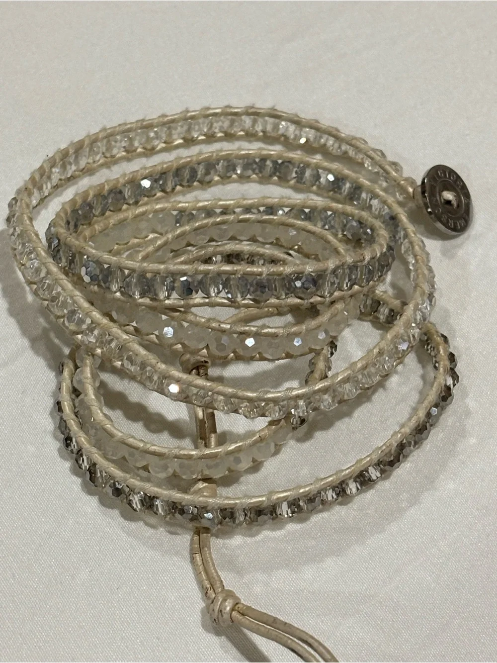 Victoria Emerson Cream and Silver Beaded Wrap Bracelet